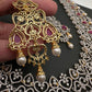 AD Ruby Red Stone U Shape Long Necklace