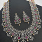 AD Ruby Red Stone U Shape Long Necklace