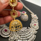 AD Ruby Red Stone Lotus Design Long Necklace