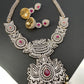 AD Ruby Red Stone Lotus Design Long Necklace