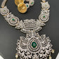 AD Emerald Green Stone Lotus Design Long Necklace
