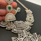 AD Emerald Green Stone Lotus Design Long Necklace