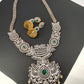 AD Emerald Green Stone Lotus Design Long Necklace