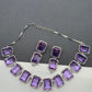 Doublet Stone Silver Finish Neckline Short Necklace - Purple
