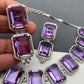 Doublet Stone Silver Finish Neckline Short Necklace - Purple