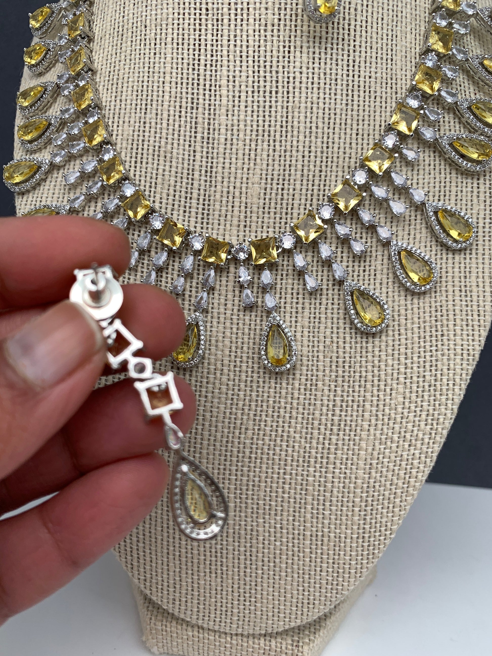 Doublet Stone Silver Finish Short Necklace - Yellow