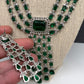 Doublet Stone Silver Finish Short Necklace - Green