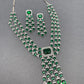 Doublet Stone Silver Finish Short Necklace - Green