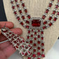 Doublet Stone Silver Finish Short Necklace - Red