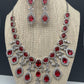 AD Wine Red Doublet Stone Silver Finish Short Necklace