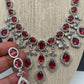 AD Wine Red Doublet Stone Silver Finish Short Necklace