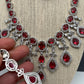 AD Wine Red Doublet Stone Silver Finish Short Necklace