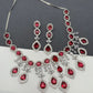 AD Wine Red Doublet Stone Silver Finish Short Necklace