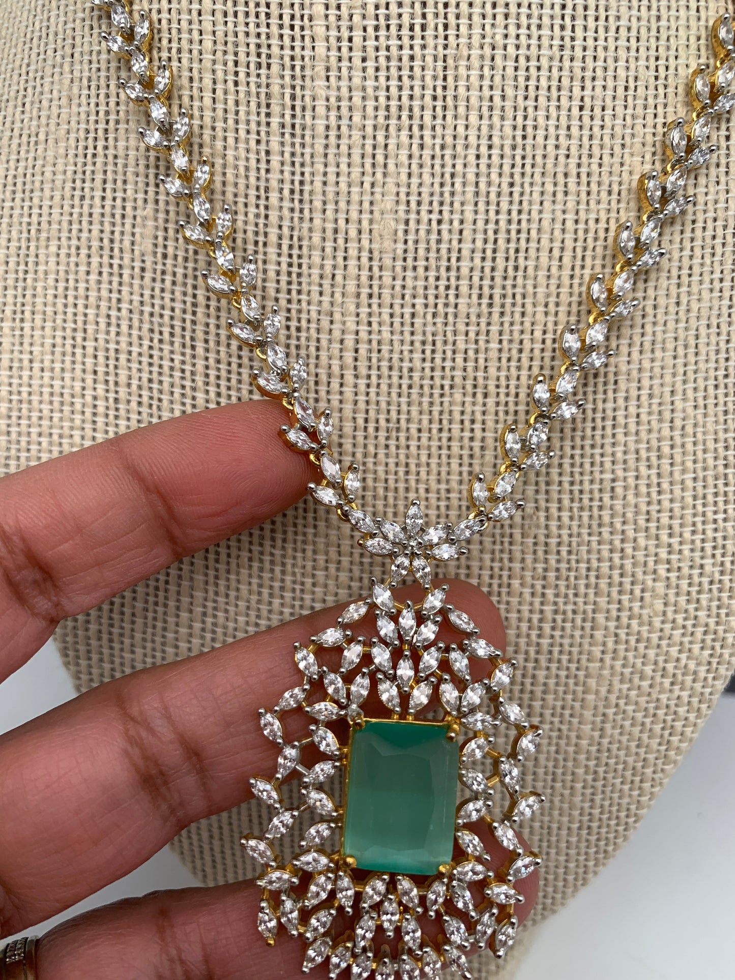 AD Mint Green Doublet Stone Short Necklace