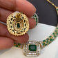 AD Color Stone Kanthi Style Short Neckline Necklace - Green