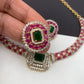AD Color Stone Kanthi Style Short Neckline Necklace - Red