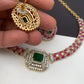 AD Color Stone Kanthi Style Short Neckline Necklace - Red