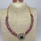 AD Color Stone Kanthi Style Short Neckline Necklace - Red