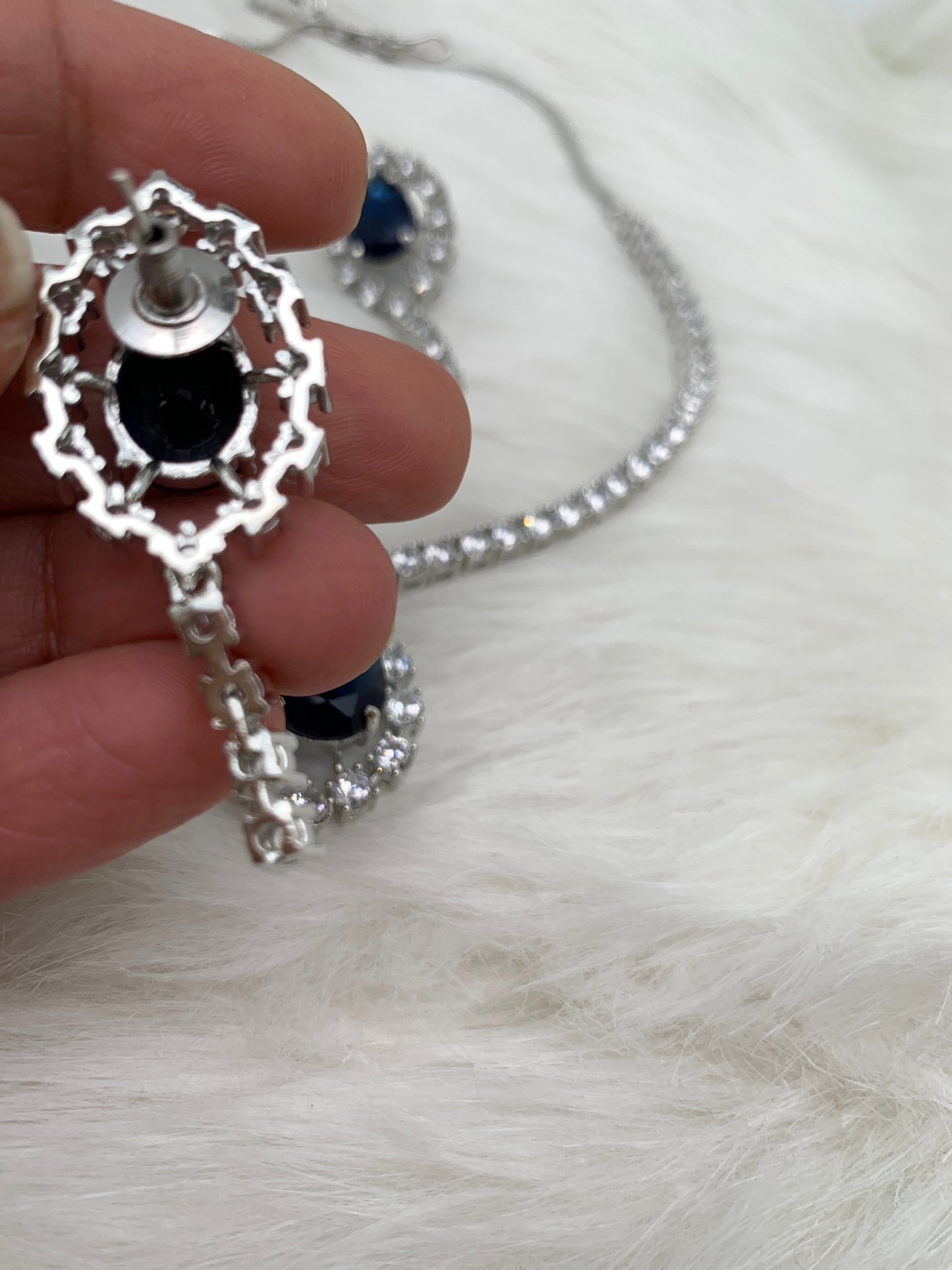 Doublet Blue Stone AD Short Necklace