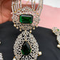 Doublet Stone Multi Layer Detachable Pendent Short Necklace - Green