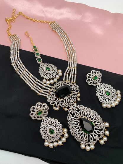 Doublet Stone Multi Layer Detachable Pendent Short Necklace - Green