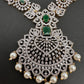 AD Diamond Finish Color Stone Short Necklace - Green