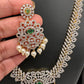 AD Diamond Finish Color Stone Short Necklace - Green