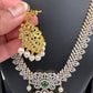 AD Diamond Finish Color Stone Short Necklace - Green