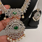 AD Diamond Finish Color Stone Short Necklace - Green