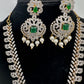 AD Diamond Finish Color Stone Mango Design Short Necklace - Green