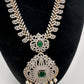 AD Diamond Finish Color Stone Mango Design Short Necklace - Green