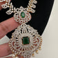 AD Diamond Finish Color Stone Mango Design Short Necklace - Green