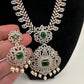 AD Diamond Finish Color Stone Mango Design Short Necklace - Green