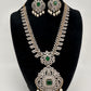 AD Diamond Finish Color Stone Mango Design Short Necklace - Green