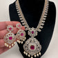 AD Diamond Finish Color Stone Mango Design Short Necklace - Red