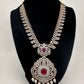 AD Diamond Finish Color Stone Mango Design Short Necklace - Red