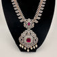 AD Diamond Finish Color Stone Mango Design Short Necklace - Red