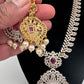 AD Diamond Finish Color Stone Mango Design Short Necklace - Red