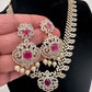 AD Diamond Finish Color Stone Mango Design Short Necklace - Red