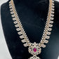 AD Diamond Finish Color Stone Mango Design Short Necklace - Red