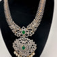 AD Diamond Finish Color Stone Floral Design Short Necklace - Green