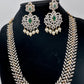 AD Diamond Finish Color Stone Floral Design Short Necklace - Green