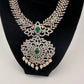 AD Diamond Finish Color Stone Floral Design Short Necklace - Green