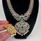 AD Diamond Finish Color Stone Floral Design Short Necklace - Green