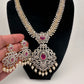 AD Diamond Finish Color Stone Floral Design Short Necklace - Red