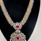 AD Diamond Finish Color Stone Floral Design Short Necklace - Red
