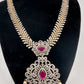 AD Diamond Finish Color Stone Floral Design Short Necklace - Red