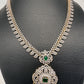 AD Diamond Finish Color Stone Mango Design Long Necklace - Green