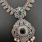 AD Diamond Finish Color Stone Mango Design Long Necklace - Green