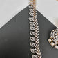 AD Diamond Finish Color Stone Mango Design Long Necklace - Green